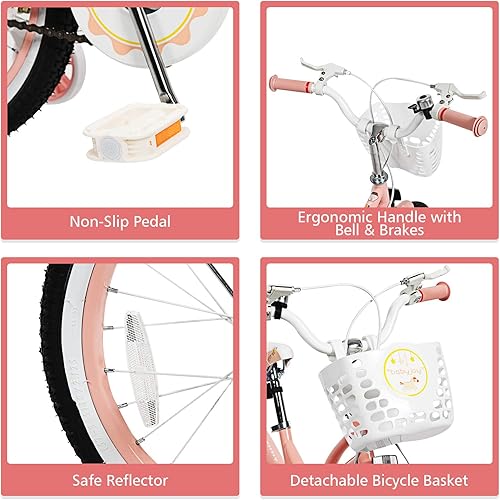 Miniatura 6 de BABY JOY Bicicleta para niñas, 12 pulgadas, 14 pulgadas, 16 pulgadas, 18 pulgadas, bicicleta para niños de 3 a 8 años con ruedas de entrenamiento,