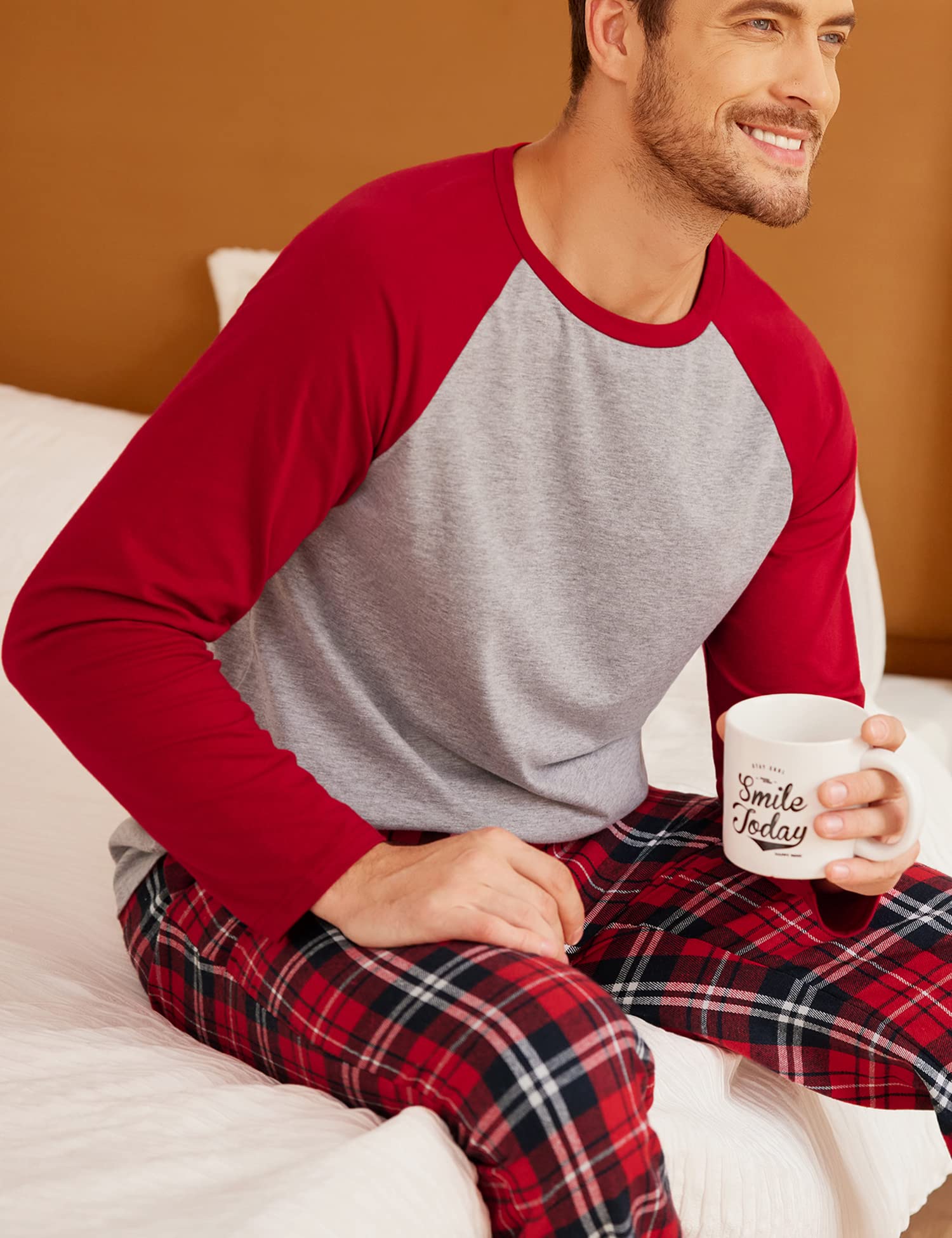 ADOME Pigiama da Uomo Invernale Lungo Pigiami Due Pezzi Manica Lunga Pantaloni Pigiama da Notte Camicia Caldo， S-XXL