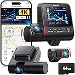 Dash Cam Front and Rear: 4K+1080P+1080P 3 Channel Dash Camera for Cars, STARVIS 2 Sensor Dash Camera with HDR Night Vision, 24H Parking Mode Car Camera with GPS, Free 64GB Card