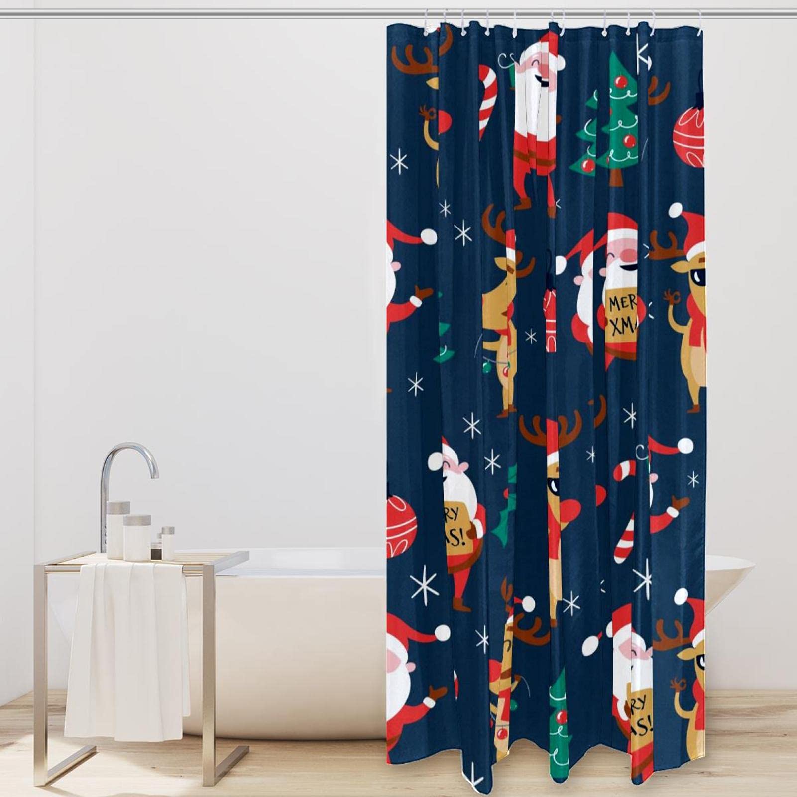 Tenda Da Doccia Natalizia Divertente – 188x178 Cm, Con Babbo Natale E Palloncini, Impermeabile, Con 12 Ganci, Decorazione Bagno A Tema
