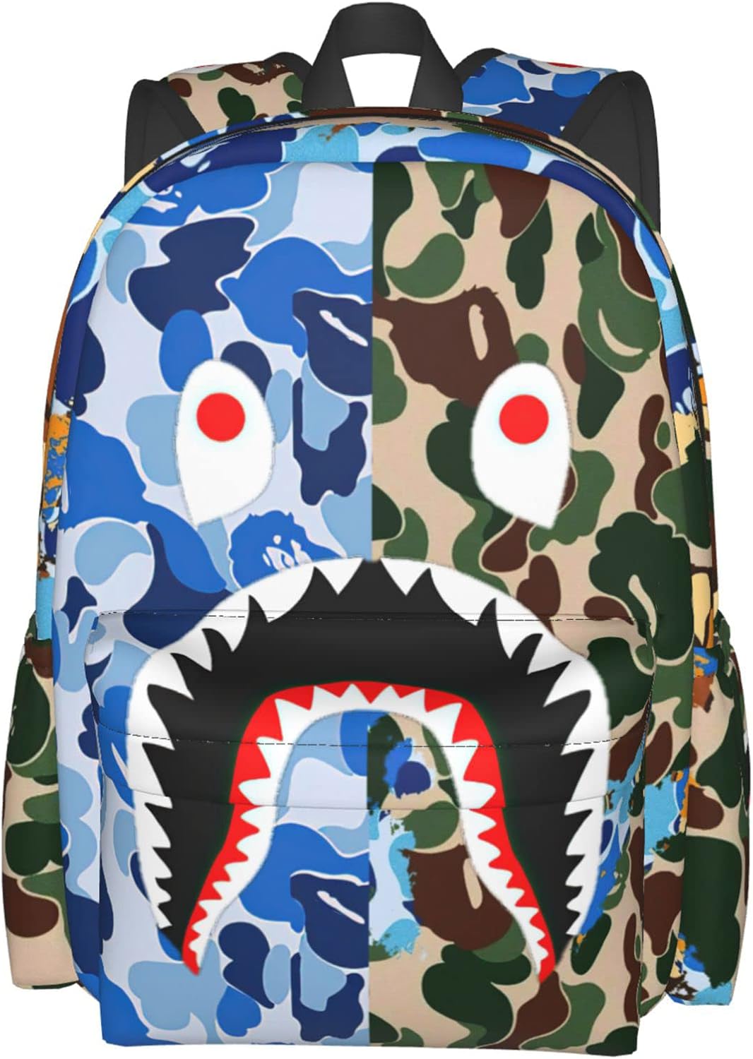 Vkaxopt Backpack Shark Teeth Camo Backpacks Travel Laptop Daypack Big