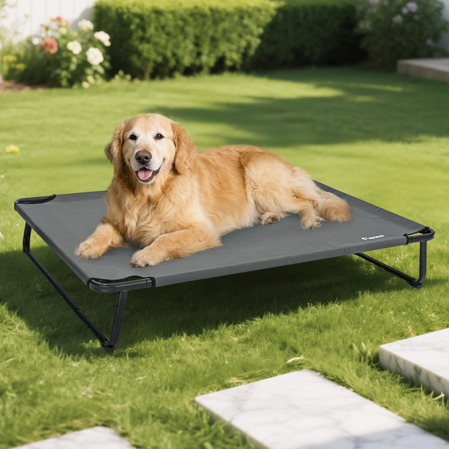 ABCPET Elevated Dog Bed, Outdoor Dog Bed Large Raised Cooling Pet Beds Cots Waterproof Stable and Easy Assembly, Teslin Fabric with 1.2mm Thick Iron