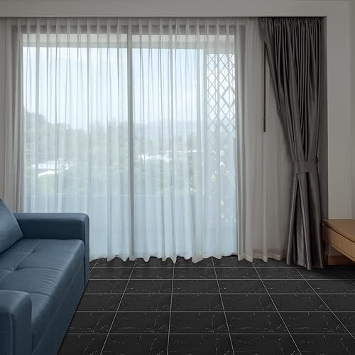 Miniatura 6 de Spiareal 48 azulejos de vinilo autoadhesivos e impermeables para baño, cocina, dormitorio, sala de estar (mármol negro)