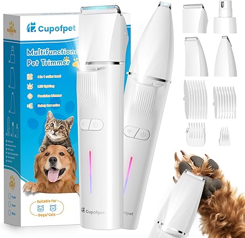 Kit de aseo 4 en 1 para perros con luz LED, recortadora de patas de perro de bajo ruido mejorada 2025, cortaúñas, recortadora de uñas profesional de