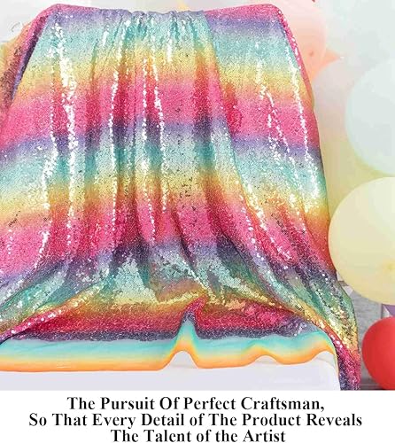 Miniatura 4 de Partisout Tela con lentejuelas de 3 pies, por yarda, tela de sirena, material brillante para DIY, fiesta, boda (2 yardas, arcoíris)