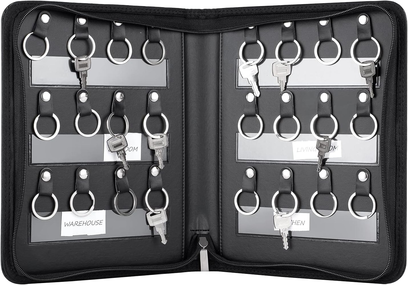 Sumerfnt Key Organizer Case Portable Zippered Key Case Leather Key Holder Portfolio 24 Key Box Manager & Landlord Key Binder Organizer