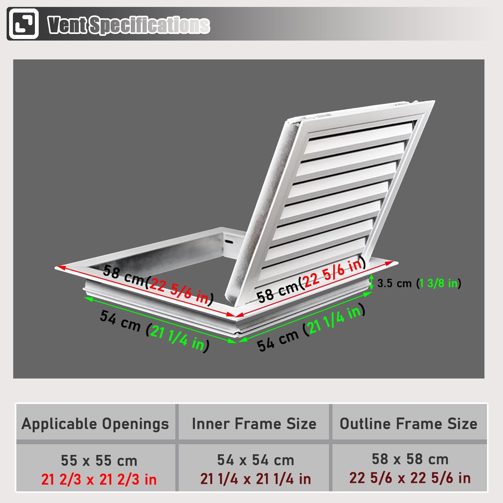 Quadratisches Metall-Lüftungsgitter mit Sieb, Einbau-Deckenlüftungshaube für Küchenunterstände, Rückluftfiltergitter (22 x 22 Zoll (55 x 55 cm))
