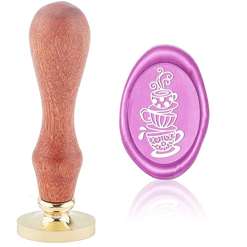 CRASPIRE Sello de cera para taza de café, sellos de cera de sellado vintage, sello ovalado extraíble de latón con mango de madera para invitaciones