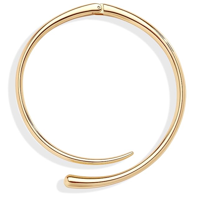 Statement Chunky Gold Collar Necklace for Women Teardrop Open Cuff Choker with Spring-Hinged Clasp Modern Torque Bangle Design
