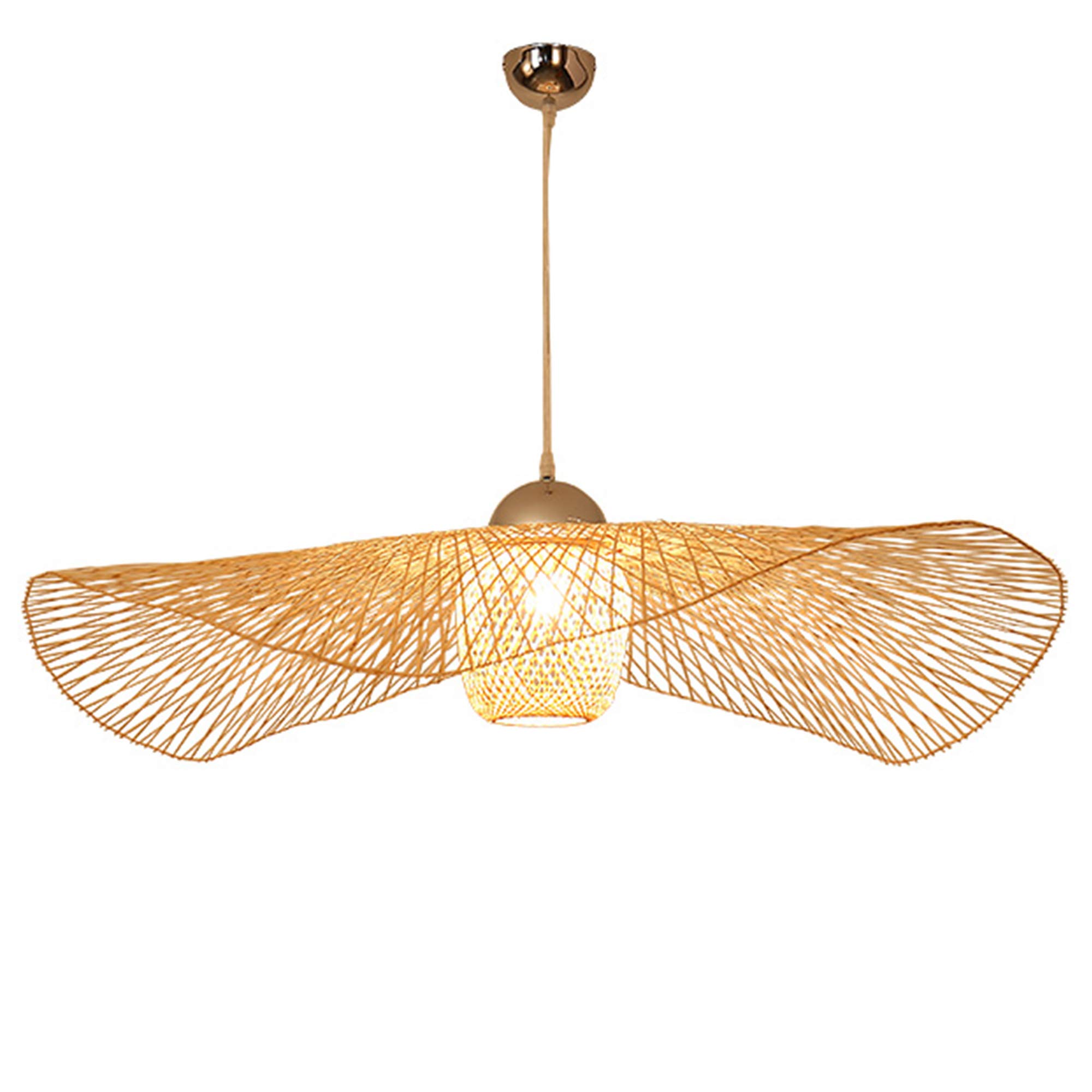 KXEcoLife Vintage Natural Woven Pendant Light - Handmade Bamboo LED Chandelier, Adjustable E27 Ceiling Fixture for Kitchen, Dining Room, Nostalgic Wicker Lampshade, 45cm