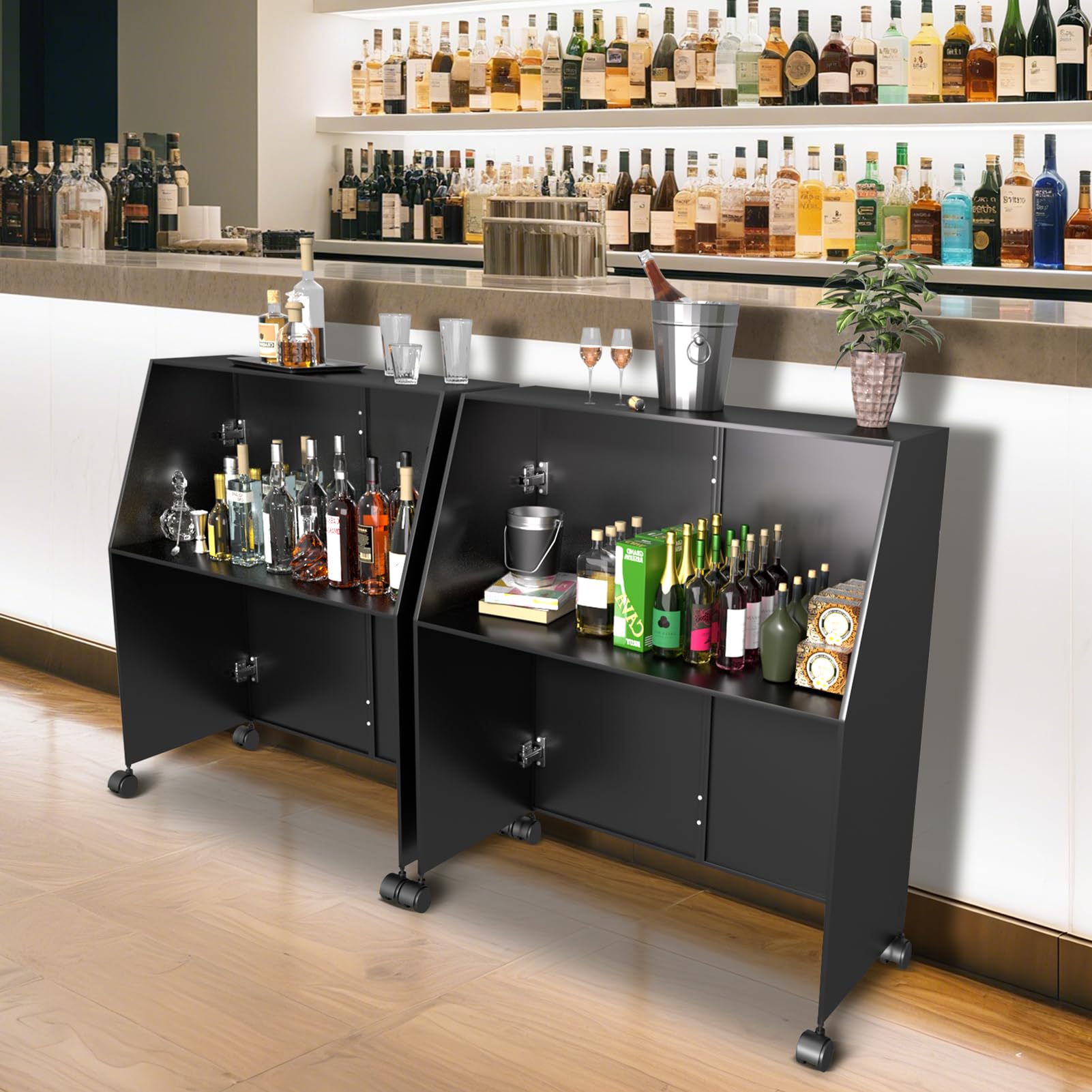 Bar Mobile Pliant Rectangulaire - Autonome - Noir Et Blanc - Idéal événements