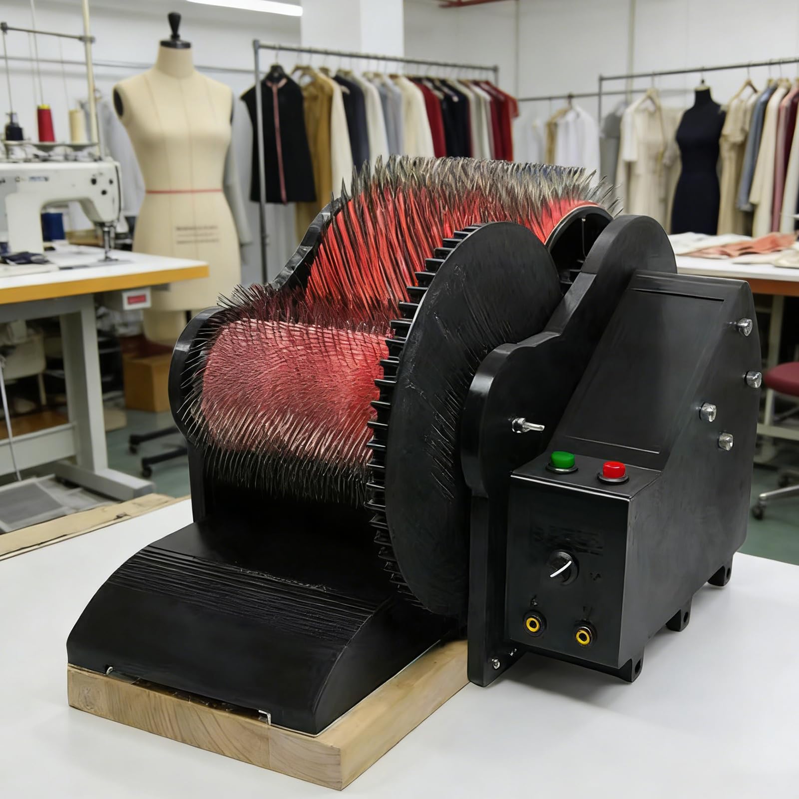 Máquina de cardado de lana, cardadora de tambor de 56 RPM con cepillo y punzón, limpiador de fibra de velocidad ajustable para tela, base de madera