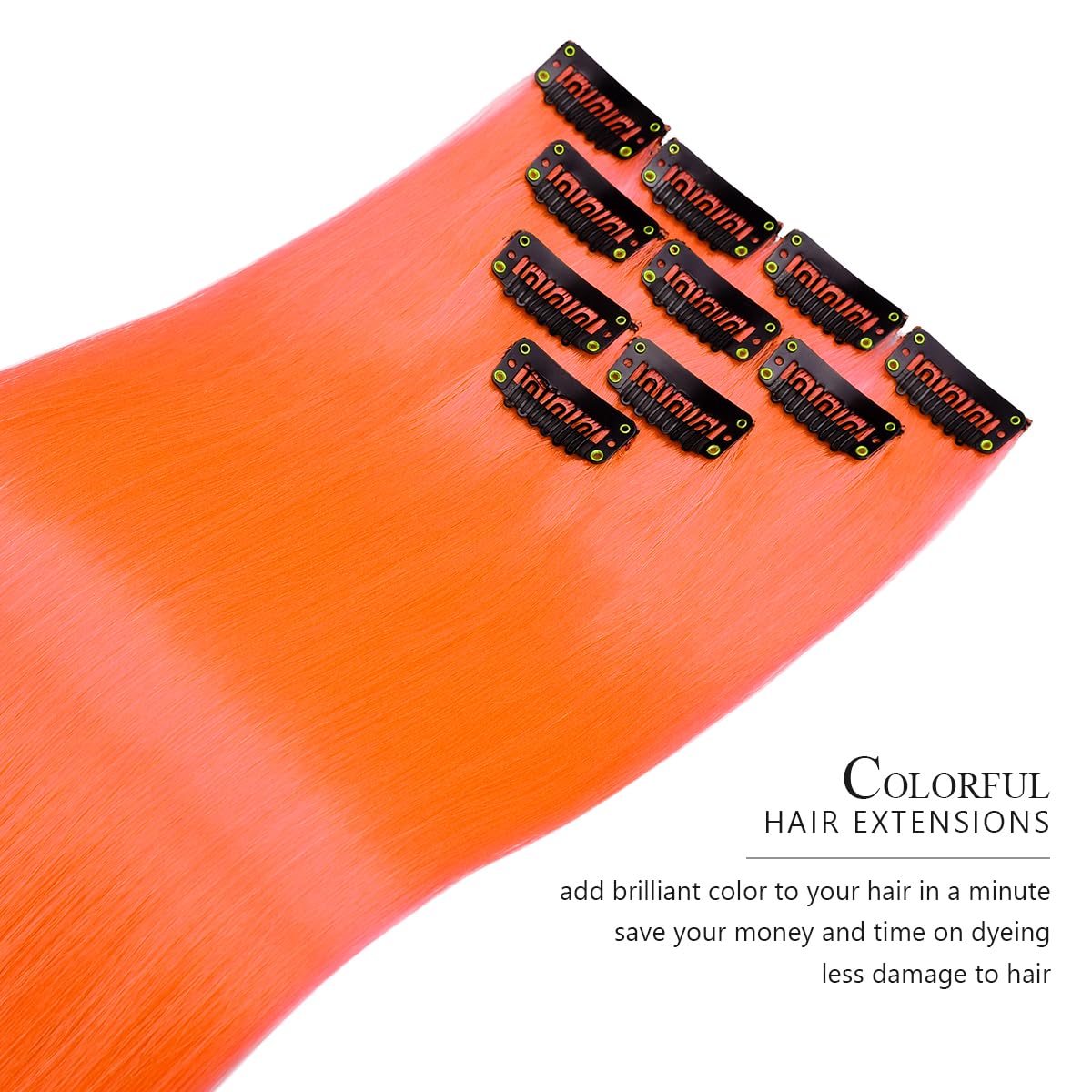 Yamel Colored Hair Extensions 10 Pieces 20 inch Orange Clip in Hair Extensions for Women Synthetic Straight Hairpieces for Christmas Costume Party - Image 2