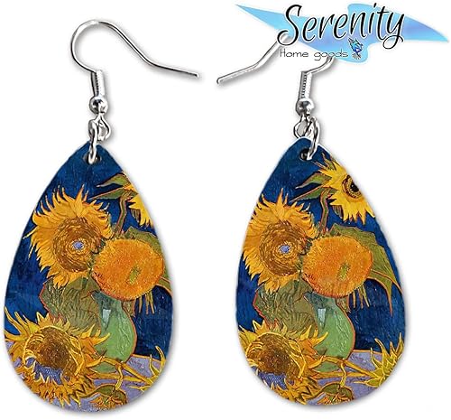 Vista 27 de Van Gogh - Juego de aretes colgantes divertidos Lindos aretes de joyería para niñas y mujeres Impresión de doble cara Regalo de cumpleaños