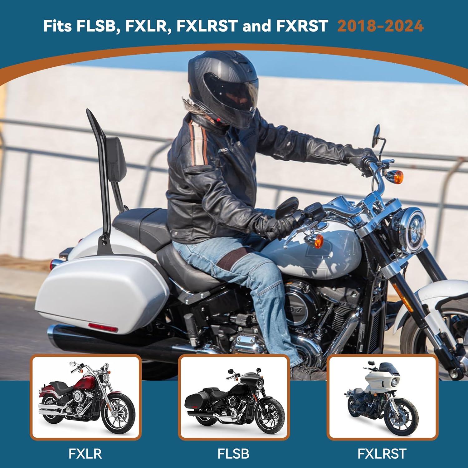 26" Sissy Bar, Passenger Backrest, Detachable wIth Docking Kit Fit for Harley Davidson Low Rider Sport Glide FXLR FXLRST FXRST FLSB 2018-2024 Softail Black