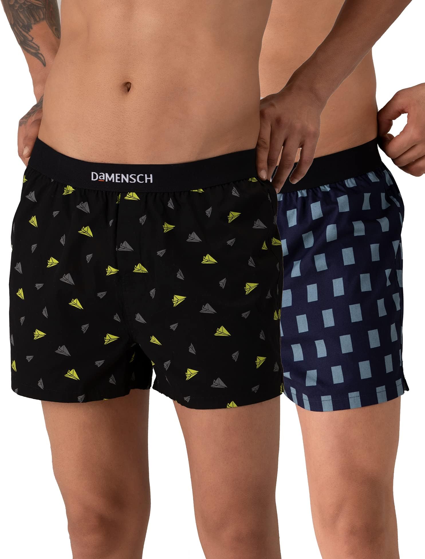 DAMENSCHMen's Cotton Boxers (Pack of 2) (DAM-PRIN-SBX-SYB-MIB-PACK-2-XL_Sydney Black, Miami Blue_XL)