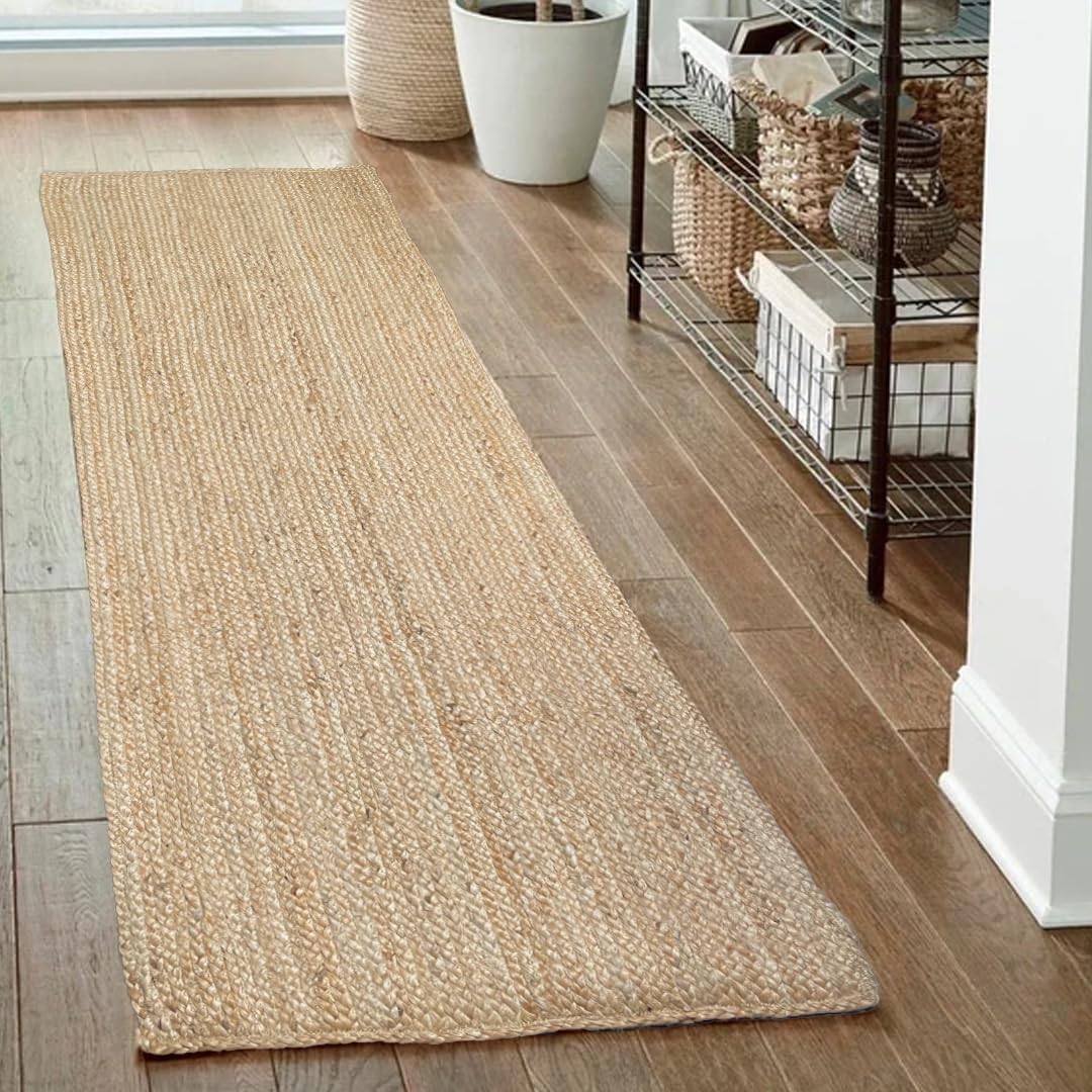 Chardin home Hand Woven Natural Jute Braided Rug – 2x6 Runner | Rustic Boho Farmhouse Style | Solid Natural Fiber Rug for Hallway, Entryway, Kitchen, Bedroom, Dining Room, Study, Office