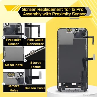 [OLED] Screen Replacement for iPhone 13 Pro 6.1 Display Digitizer Earpiece Proximity Sensor Ambient Light Sensor OLED 3D Touch Full Assembly Repair Fix Tools Kit A2638 A2483 A2636 A2639 A2640