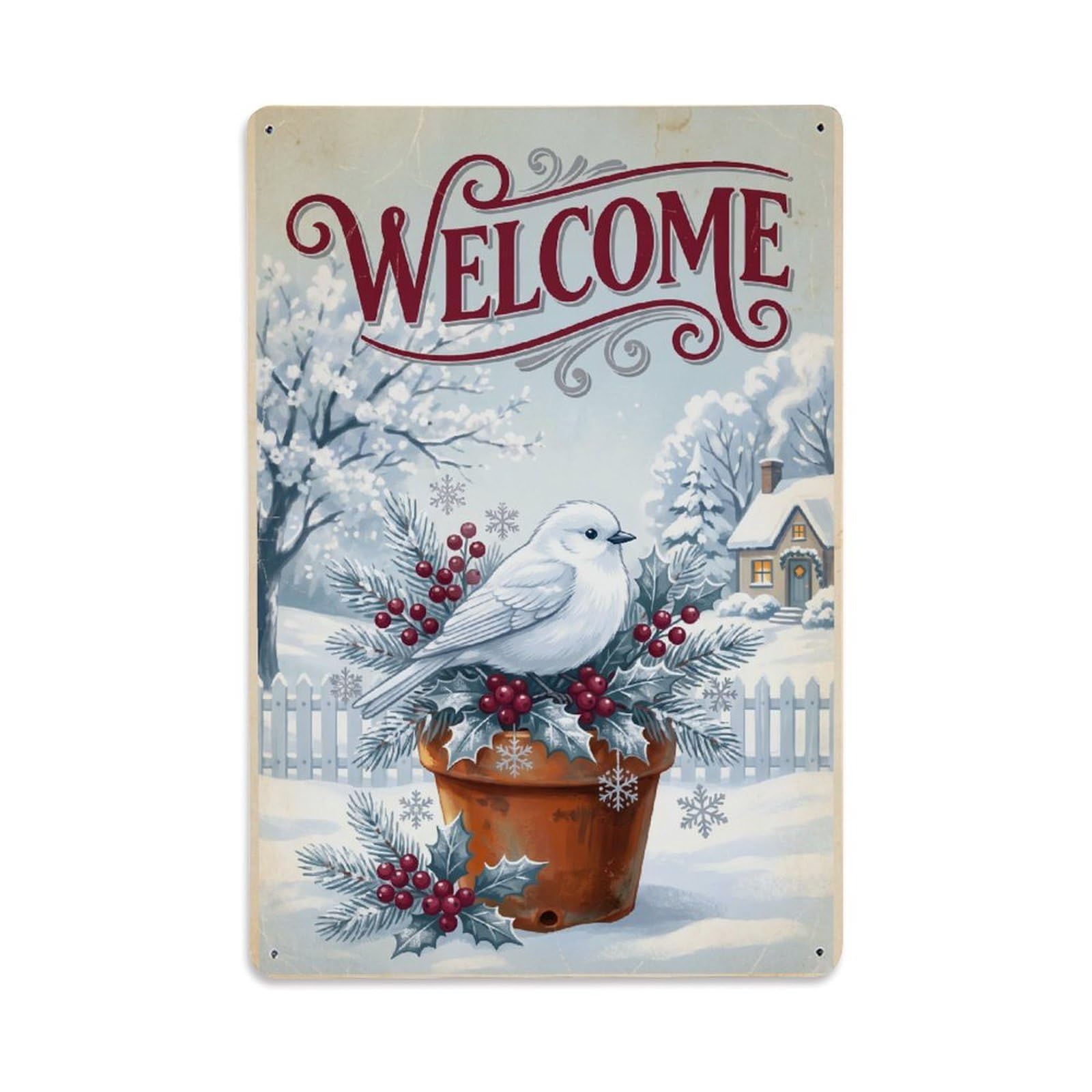 Cxhjca 8X12inch(20X30cm) Vintage Welcome Snowbird Holiday Cheer Metal Tin Sign