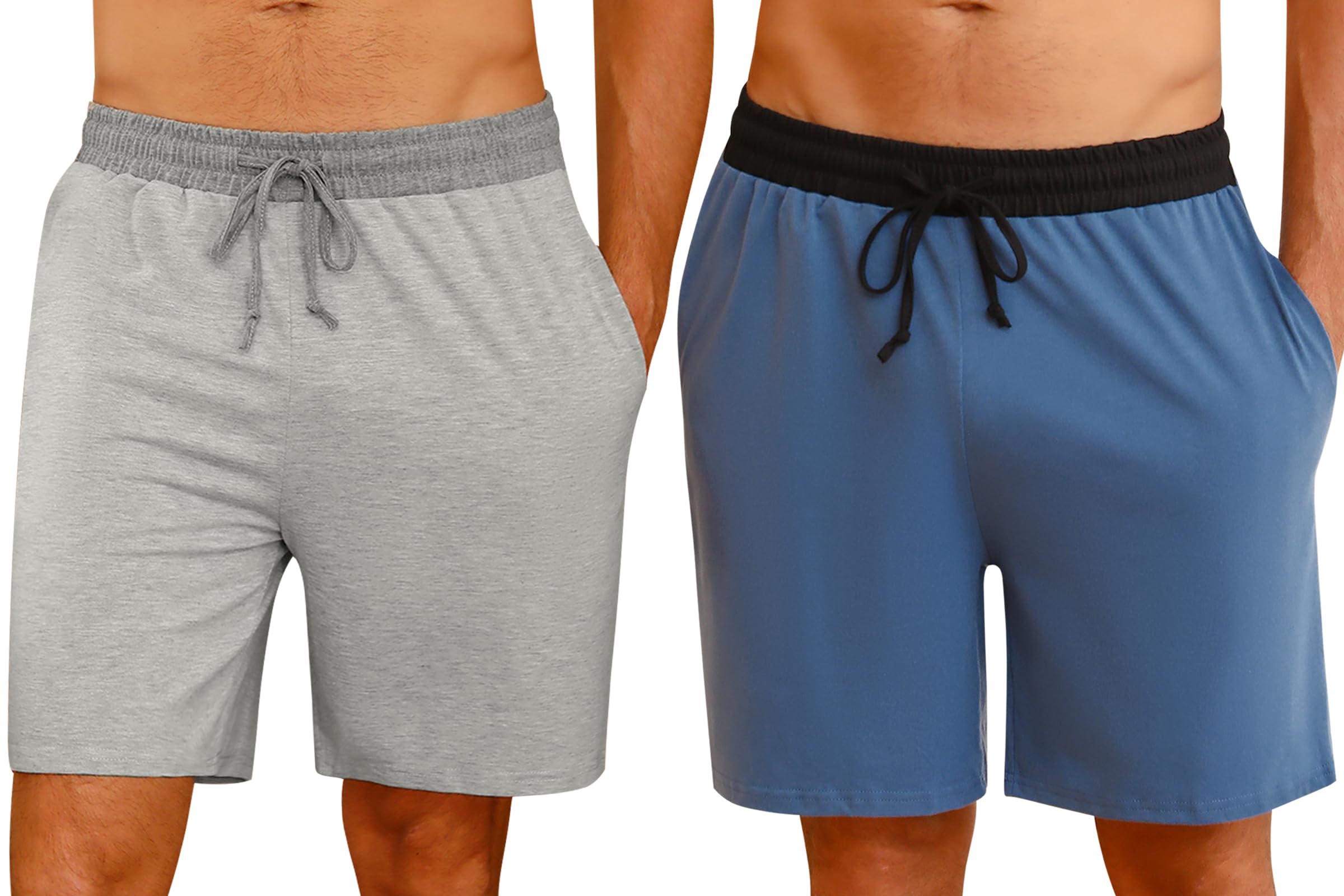 Nieery Pantaloncini Pigiama Uomo Cotone Pantaloncini Casual Corto Estivo Uomo con Tasche e Cintura in Vita，Due pacchi