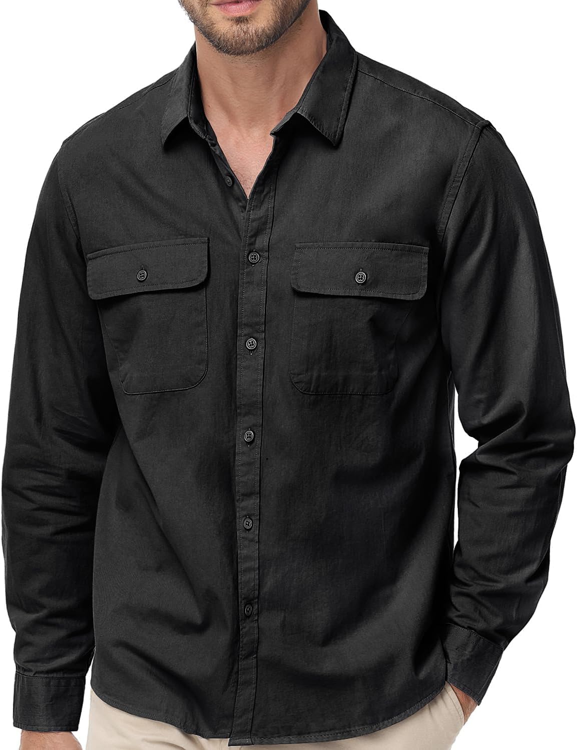 TUNEVUSE Mens Western Shirt Casual Long Sleeve Button Down Shirts Regular Fit Button Up Work Shirts with Two Pockets Cotton