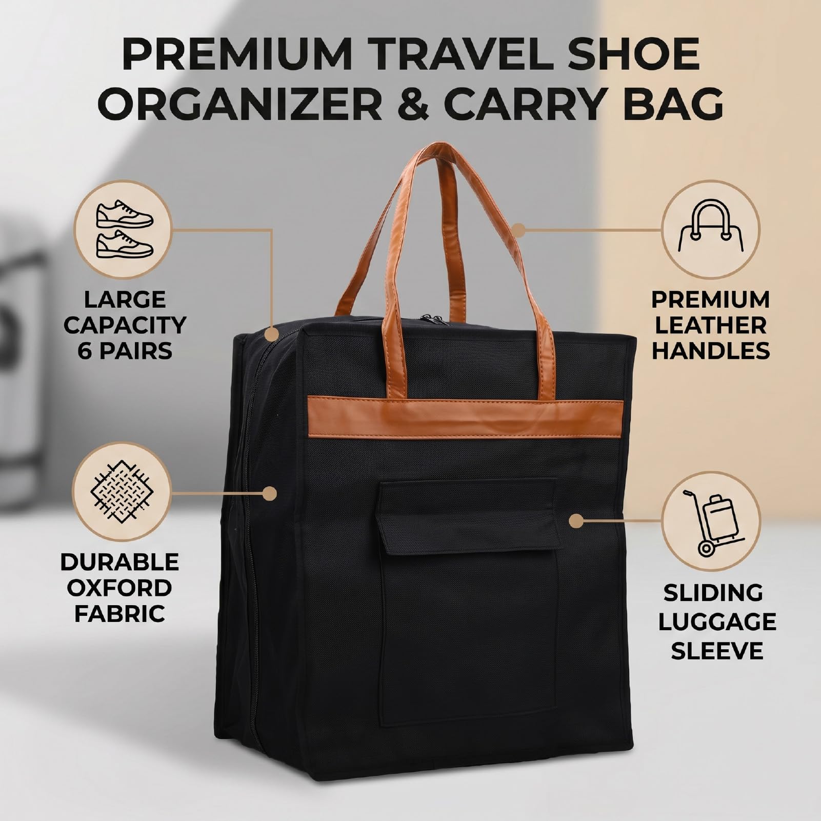 Luocute Borsa da Viaggio per Scarpe, Grande capacità Organizer con 3 Scomparti in PVC e Cinghie Regolabili per Palestra Campeggio Bagaglio