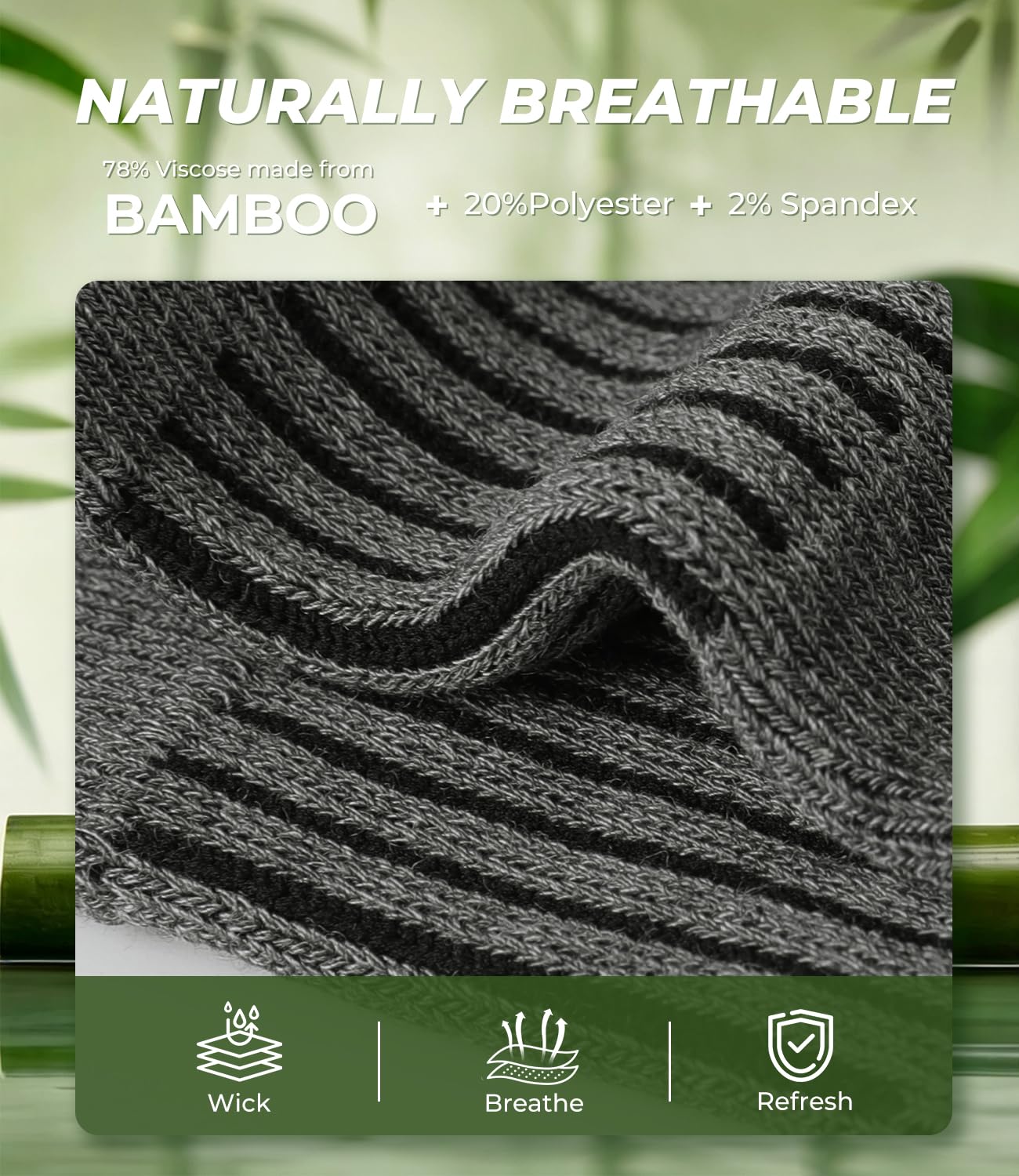 BAMBOO COOL Herren-Knöchelsocken, athletisch, niedrig geschnitten, gepolstert, feuchtigkeitsableitend, Laufsocken, Fußgewölbeunterstützung, atmungsaktiv, 6 Stück