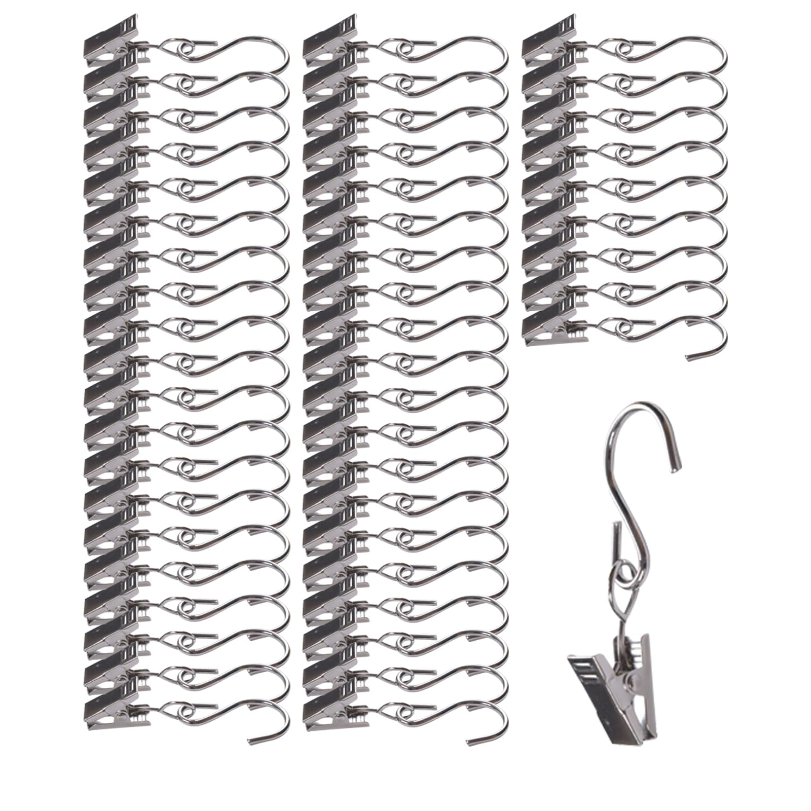 Lot De 50 Pinces à Rideaux En Acier Inoxydable Avec Crochets - Idéal Pour Photos, Décorations, Rideaux De Douche Et Guirlandes