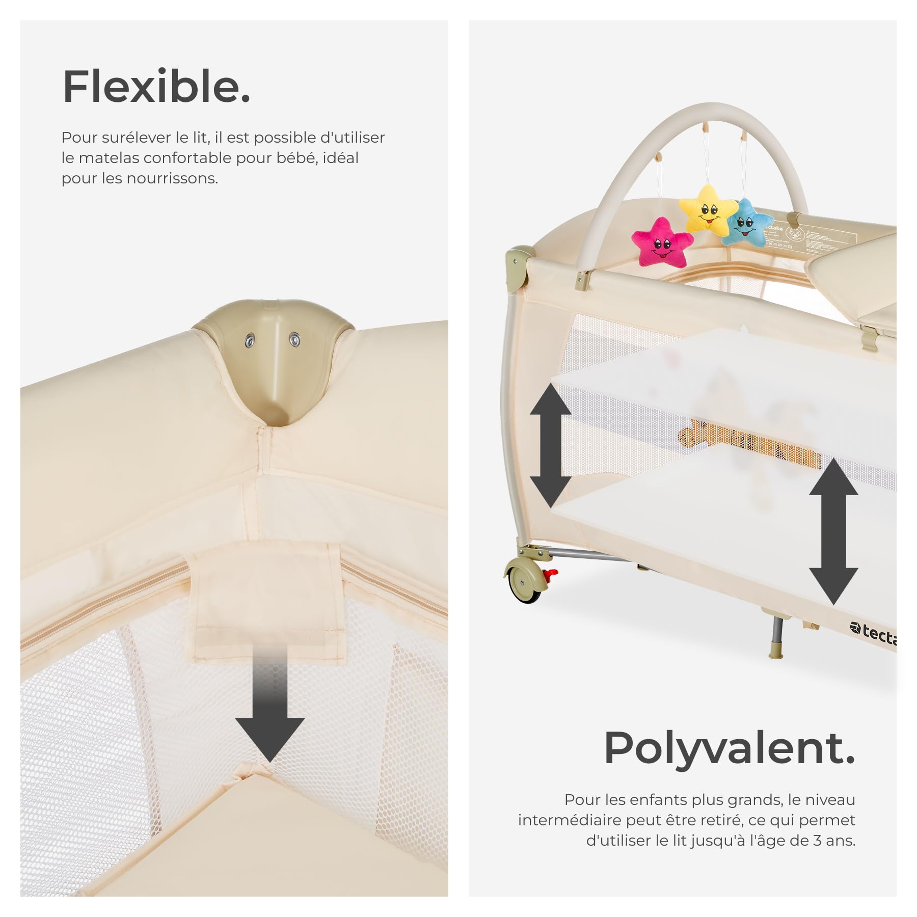 tectake® Lit Parapluie avec matelas Pliable Lit Bébé voyage léger réglable sur roulettes avec Accessoires bébé & Sac de Transport, Mobilier enfant idéal pour Maison ou Voyage Equipement bebe Parc bebe