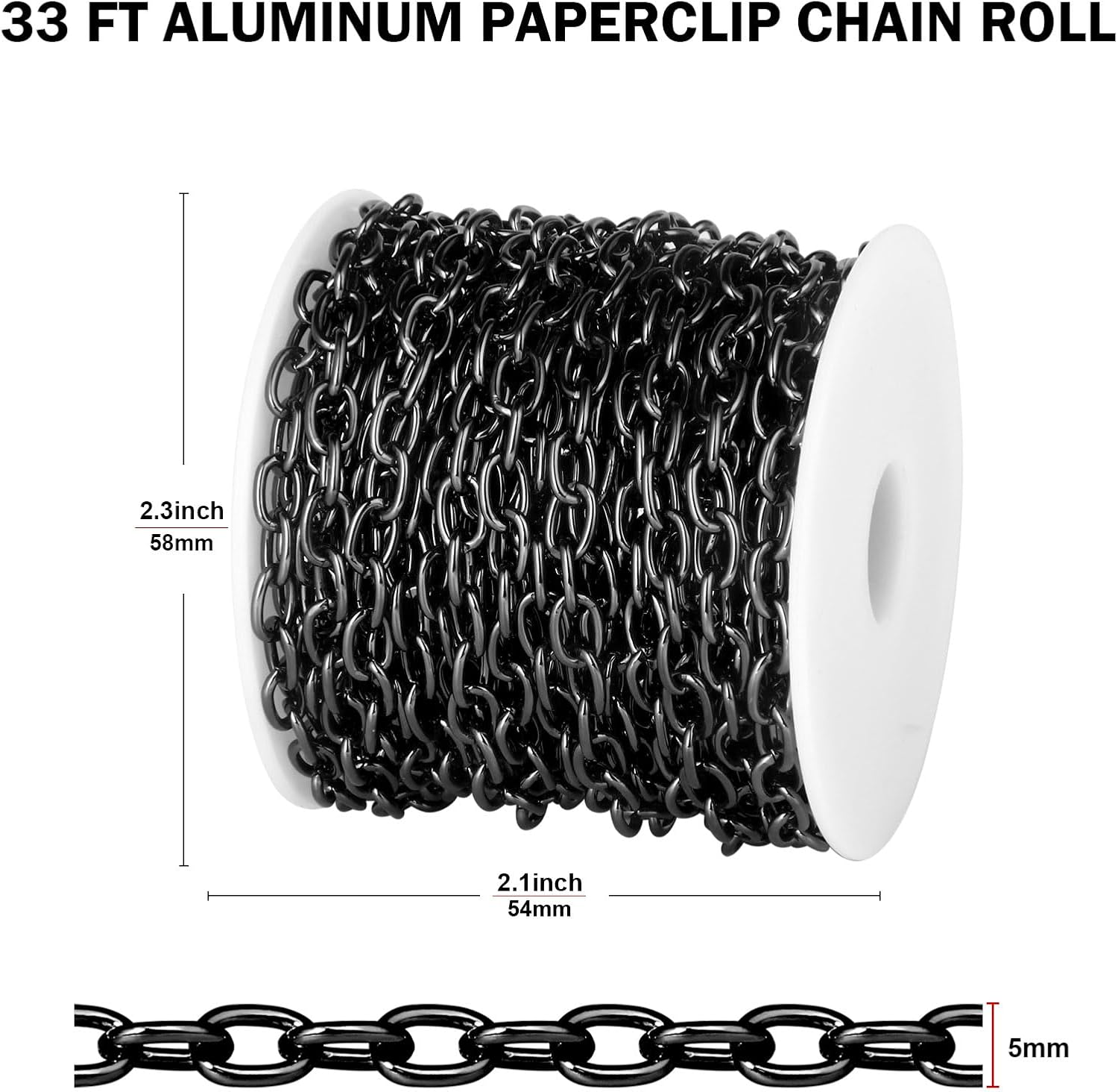 [33 FT] Black Rolo Cable Chain Bulk for Jewelry Making, 5MM Aluminum Black Oval Cable Link Chains Roll Spool for DIY Craft Jewelry Making - Image 3