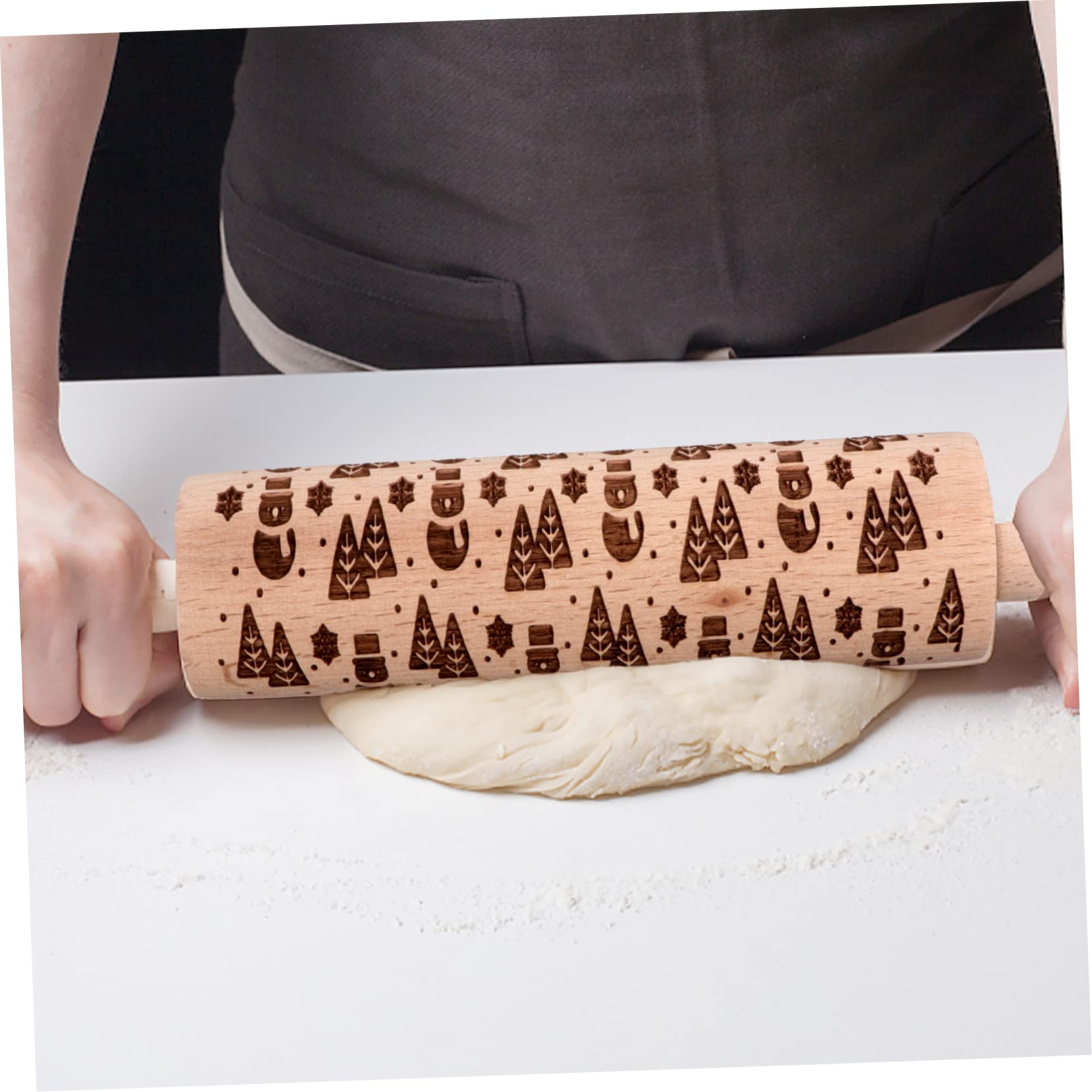 Mikinona Rouleau À Pâtisserie en Bois Rouleau À Pâtisserie Décoré De Noël pour La Pâtisserie Maison