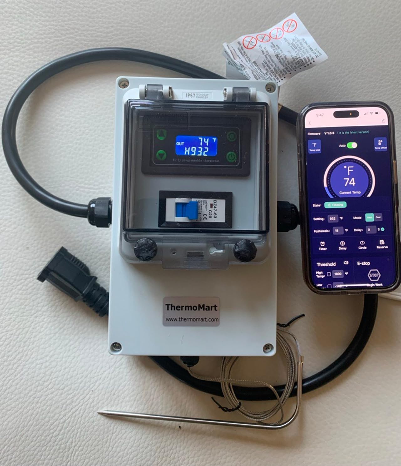 WiFi Outdoor Temperature Controller Electric Smoker Grill BBQ Waterproof Smart Plug & Play +Timer Thermostat 20Amp