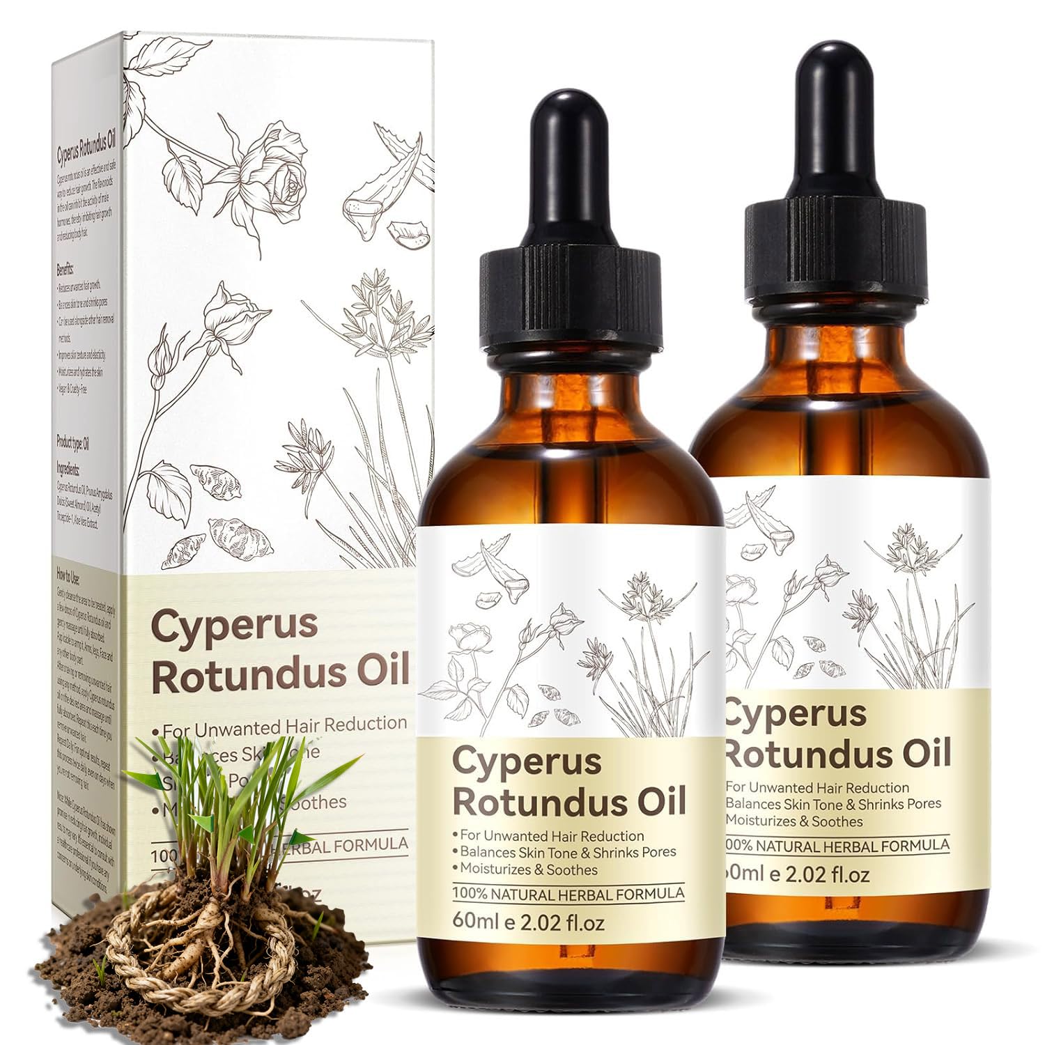 2PCS Cypress Rotundus Oil for Hair Removal, Reduces Unwanted Hair Growth