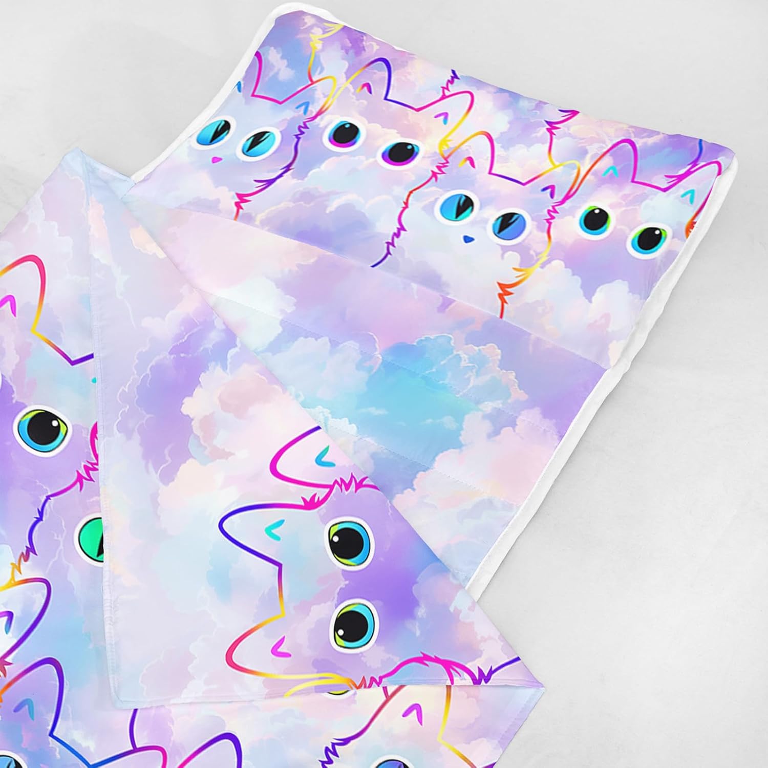 Axolotl Kawaii Cat Nap Mat with Pillow and Blanket, Cartoon Cat Napping Mat for Traveling, Neon Cats Portable Sleeping Bag for Teens, Roll Up Slumber Bag, Travel Camping, 50" L*21" W