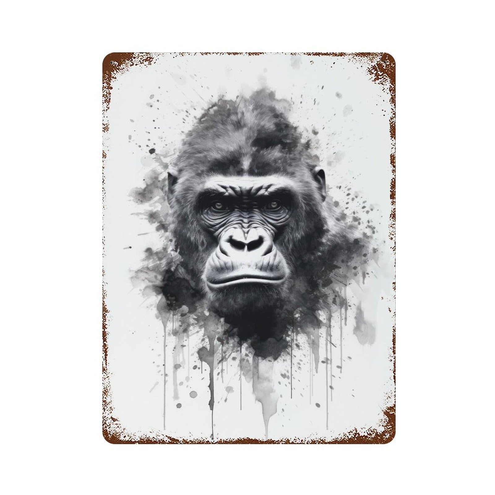 Gorilla Beauty Black Ink 15.7"x11.8" Aged Metal Wall Plaque, Novelty Wall Decor for Garage, Bar And Workshop Decor