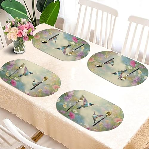 Miniatura 110 de Heat Resistant Placemats Oval Placemats Set of 6 Leather Washable and Wipeable Non Slip Place Mats, Waterproof Modern Dining Table Mats, Oval Floral