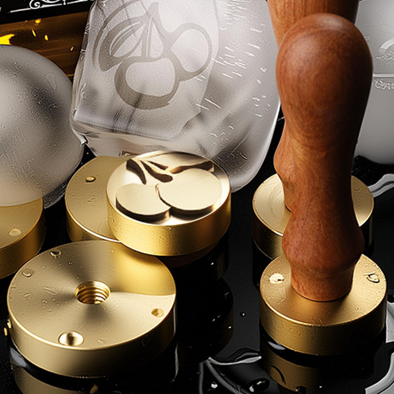 Sello multifuncional para grabado de hielo, mango de madera, sello de hielo para repujar en chocolate, caramelos, postres y horneados