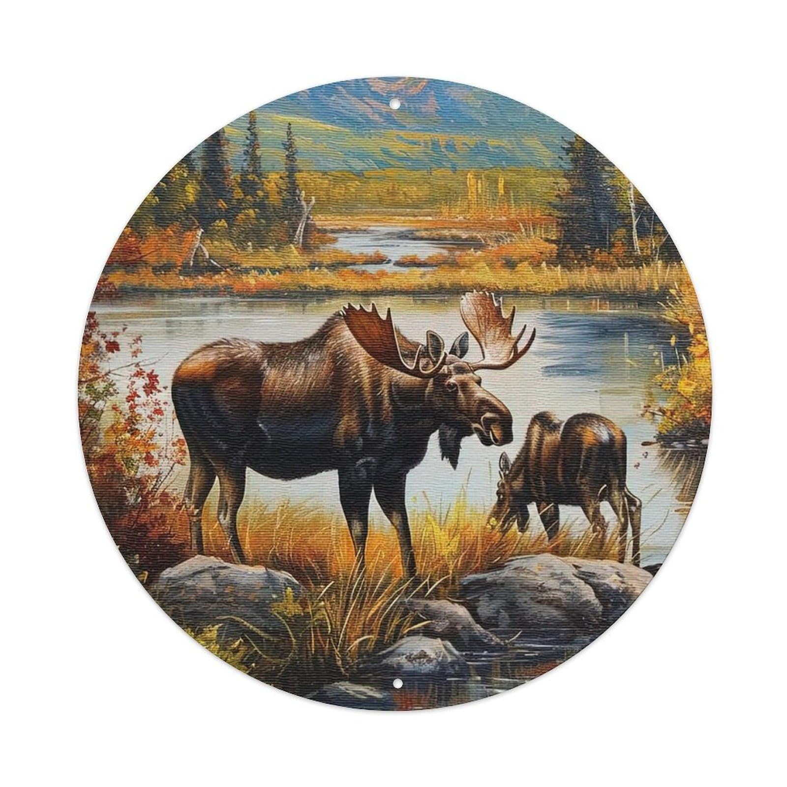 Animal Two Elk by The River Metal Tin Sign