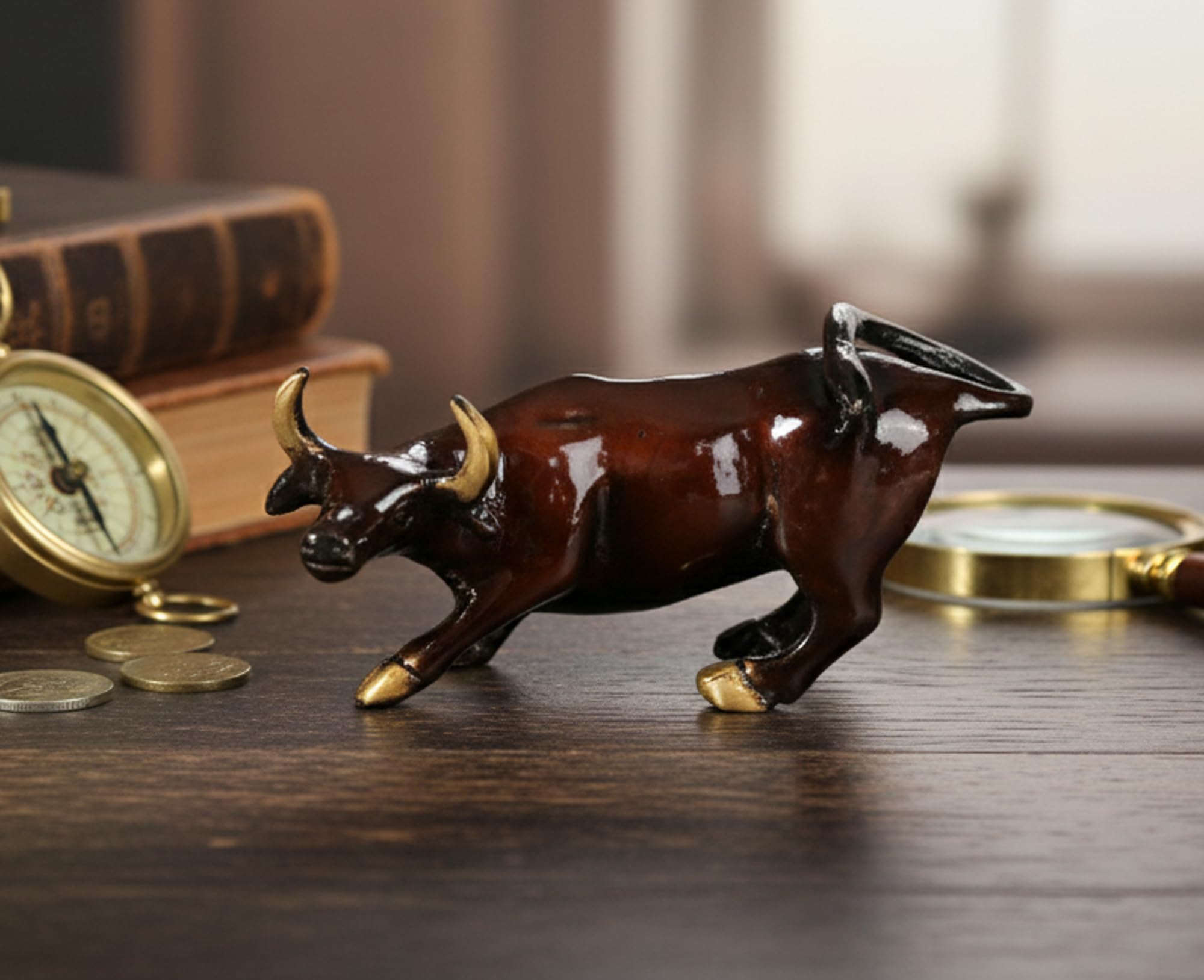 Brass Charging Bull Statue - Wall Street Decor -3 Brass Charging Bull Statue - Wall Street Decor -3