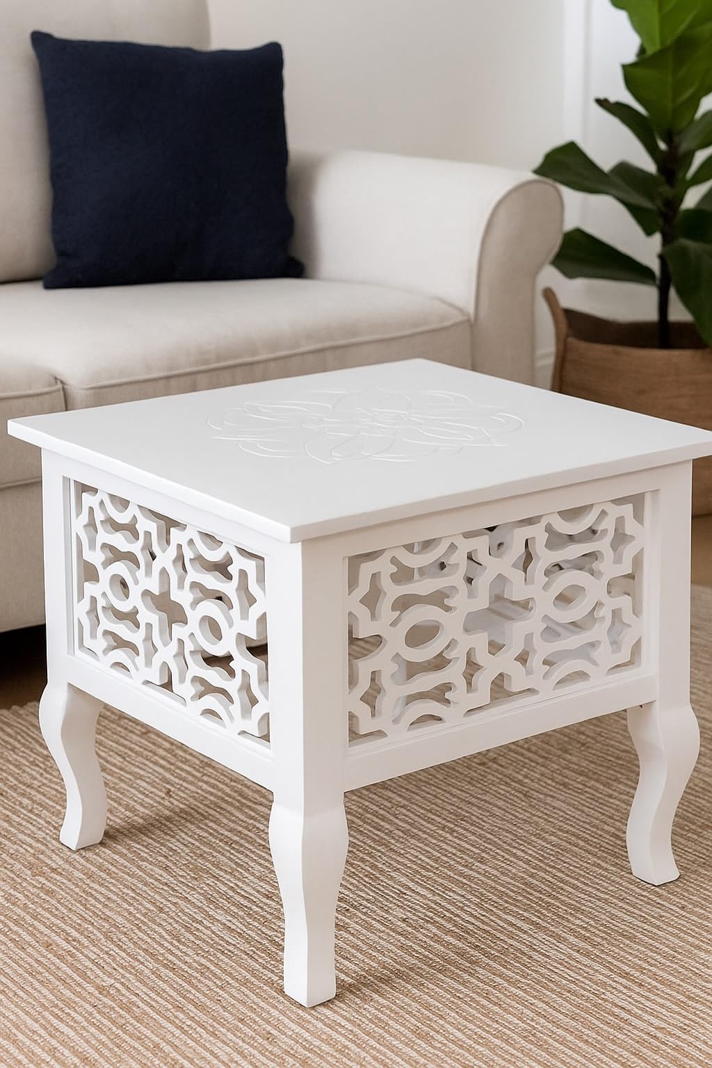 furnifox wooden seating stool | foot stool | side table beautiful handmade wooden stools with an antique living room, office, or on a balcony as home furnishings living & bed room decor (white)