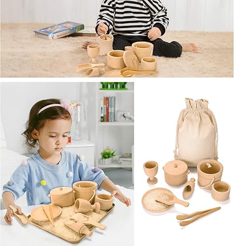 Miniatura 3 de Montessori Juguetes sensoriales de contenedores para niños de 1 año Paquete de 9 juguetes Waldorf de madera con palas y pinzas para el trabajo de