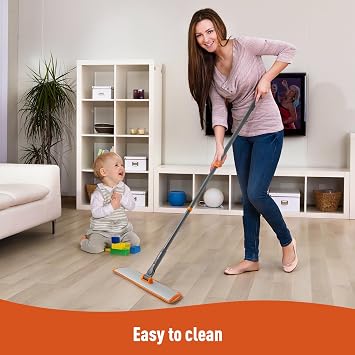 CLEANHOME Microfiber Mop Floor Dust Mop with Extendable Long Handle, Flat Mop with 4 Reusable Pads and 1 Dirt Removal Scrubber, Suitable for Home Kitchen Bathroom Living Room Cleaning | Lightweight aluminum mop with 4 reusable microfiber pads. Cleans hardwood, laminate, tile, vinyl. Wet/dry dust mop