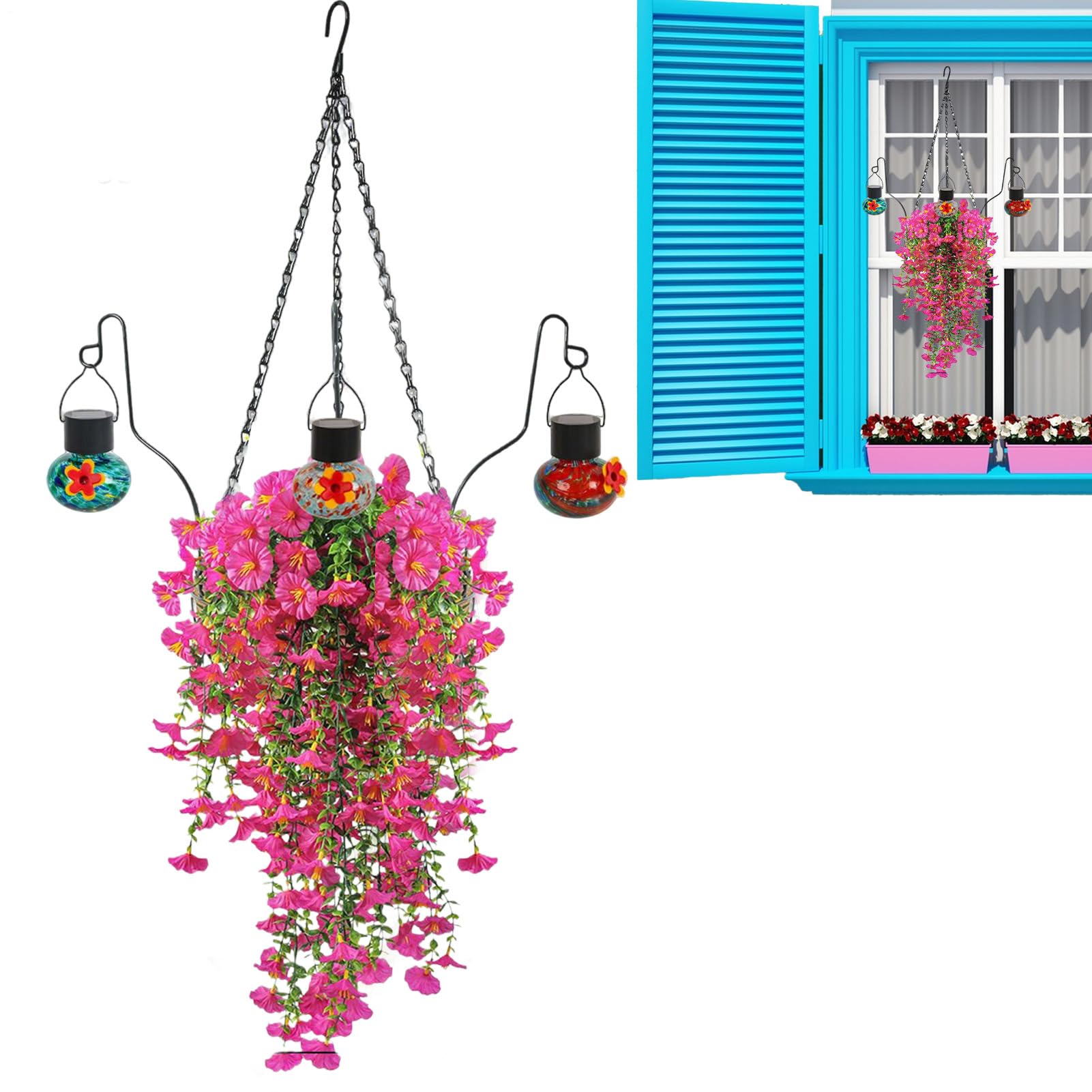 Fiori Artificiali Da Esterno Mangiatoia Per Uccelli In Metallo Decorativa | Cesto Di Fiori Artificiali Per Prato Balcone Giardino Portico Cortile Cocorita Conuro
