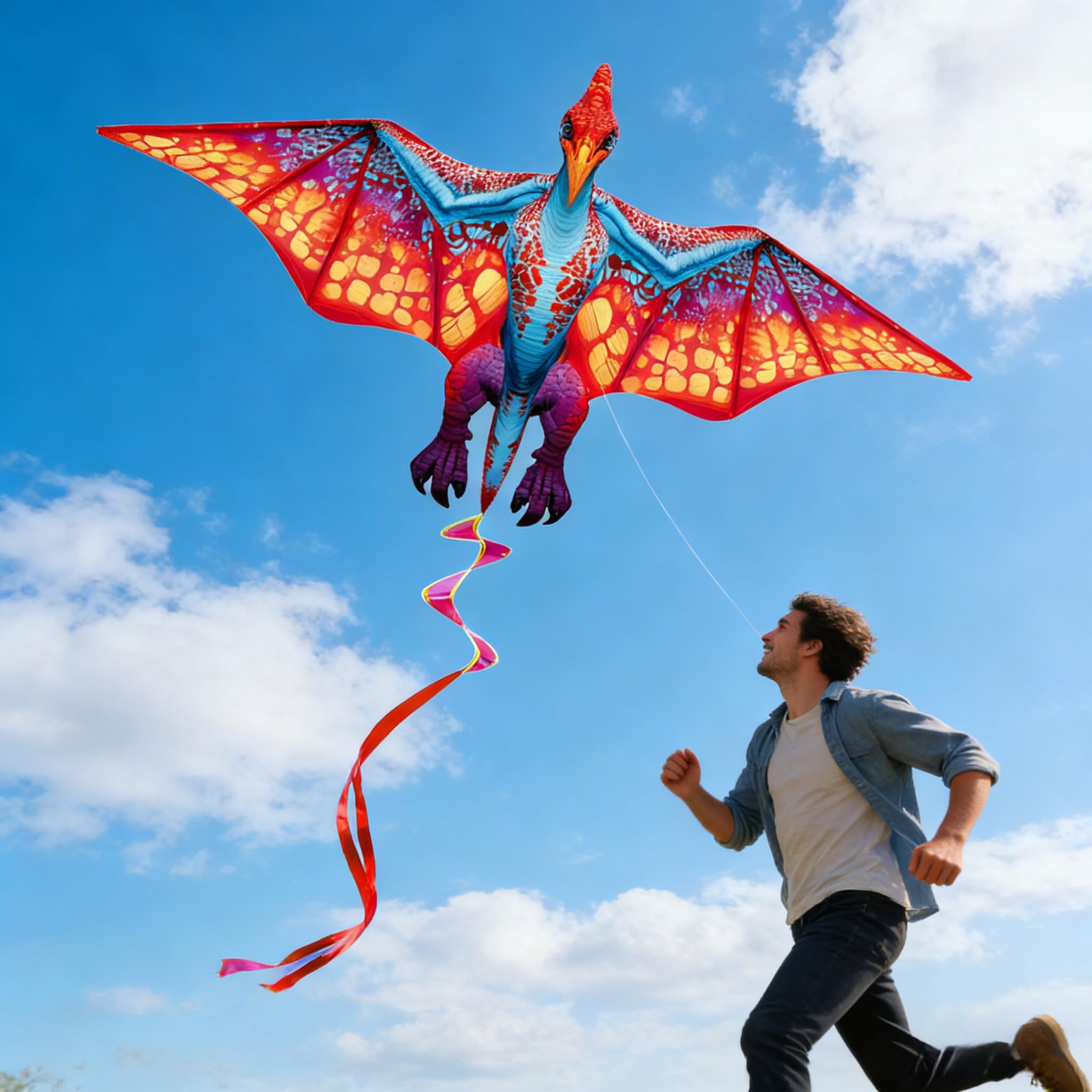 Touch the sky Lot de 2 Cerfs-Volants Dragon pour Enfants et Adultes, Facile à Voler, Tissu Exquis et Structure Unique, Idéal pour Les Jeux et Activités de Plein Air, Parfait pour Les Débutants.