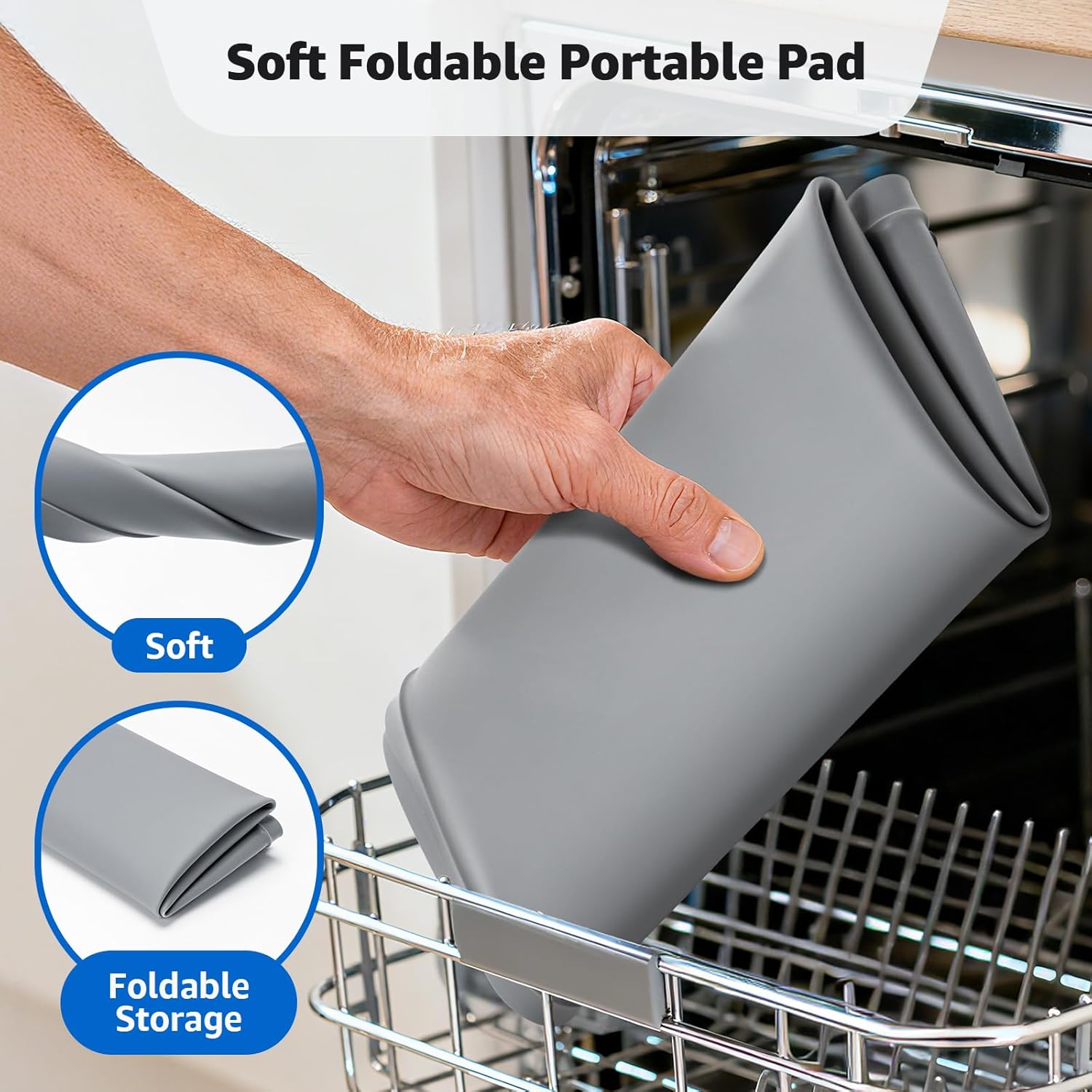 Washing Machine Drain Pan 27''x27'' with 0.78'' Raised Edges,Leak-Proof Silicone Mat,Non-Slip & Waterproof Washer Drain Tray for Floor Protection,Washer Dryer,Gray