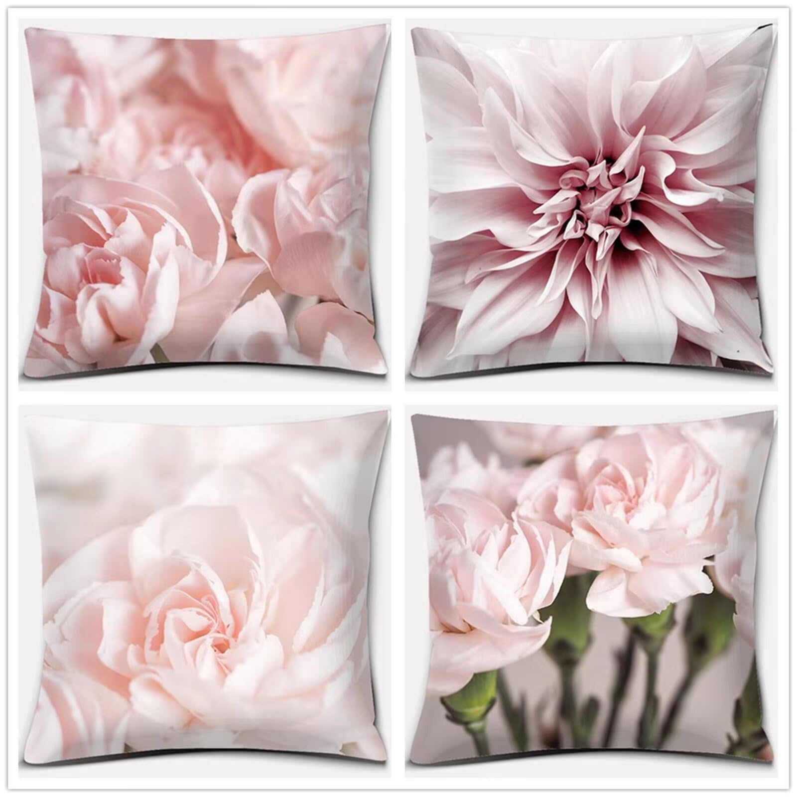 Lot de 4 housses de coussin 65x65 cm roses velours taie d'oreiller carrée salon