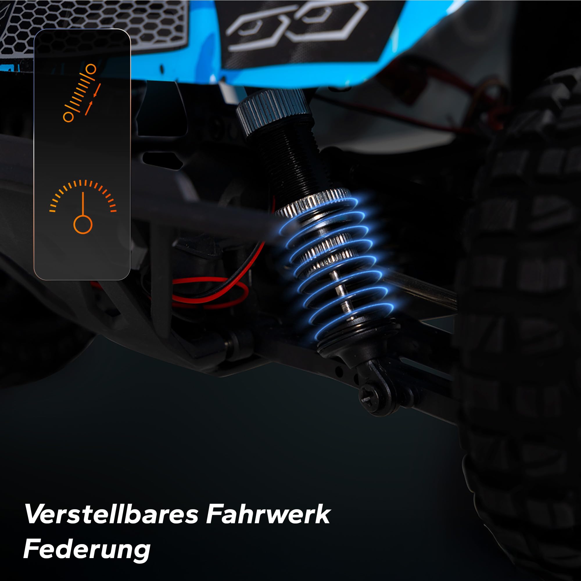 Overmax Hooligan RC Auto 1:10, 35 km/h 4WD, 100 m Reichweite, 2×1800 mAh Akku/40 Min, IPX5, 10 cm Reifen, LED, Metallantrieb | Akku/40 Min, IPX5, 10 cm Reifen, LED, Metallantrieb