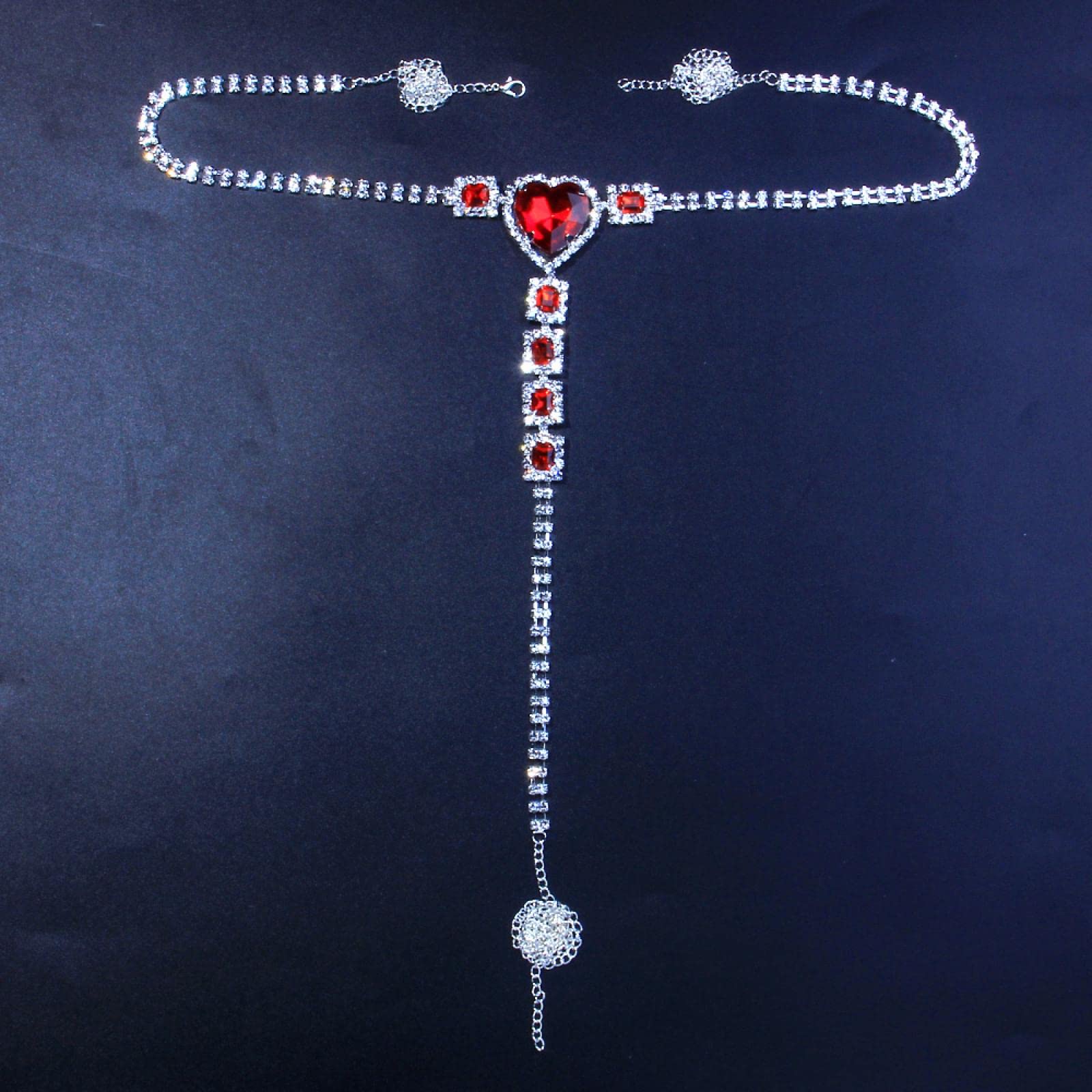 KLXSIVU Body Chains Crystal Shining Chain Thong Women Red Clear Heart Belly For Waist Gift (1)