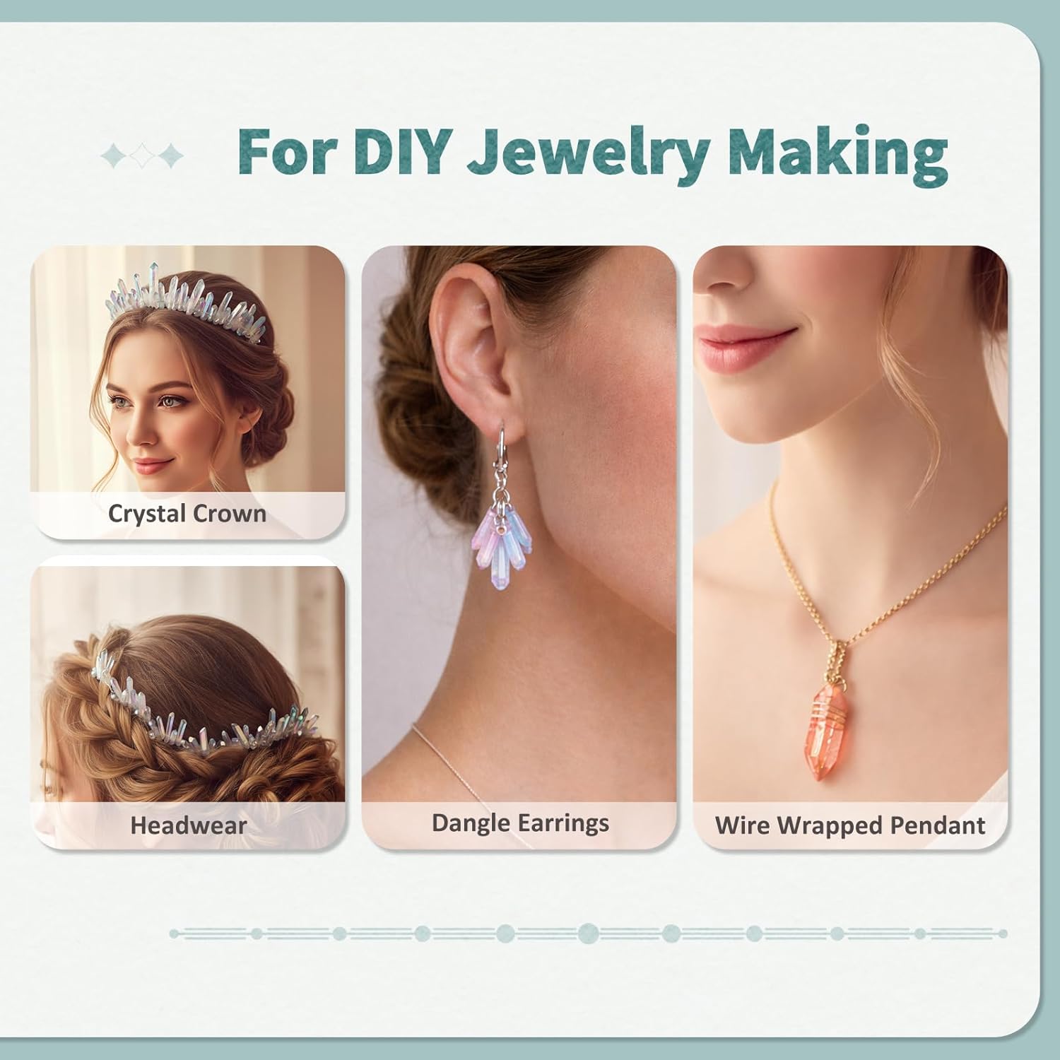 Nupuyai Natural Rock Crystal Quartz Crystal Points for Jewelry Making, Titanium Coated Aura Crystal Top Drilled Graduated Spike Stone Beads 15" Full Strand 2#Grey(Polished) - Image 2