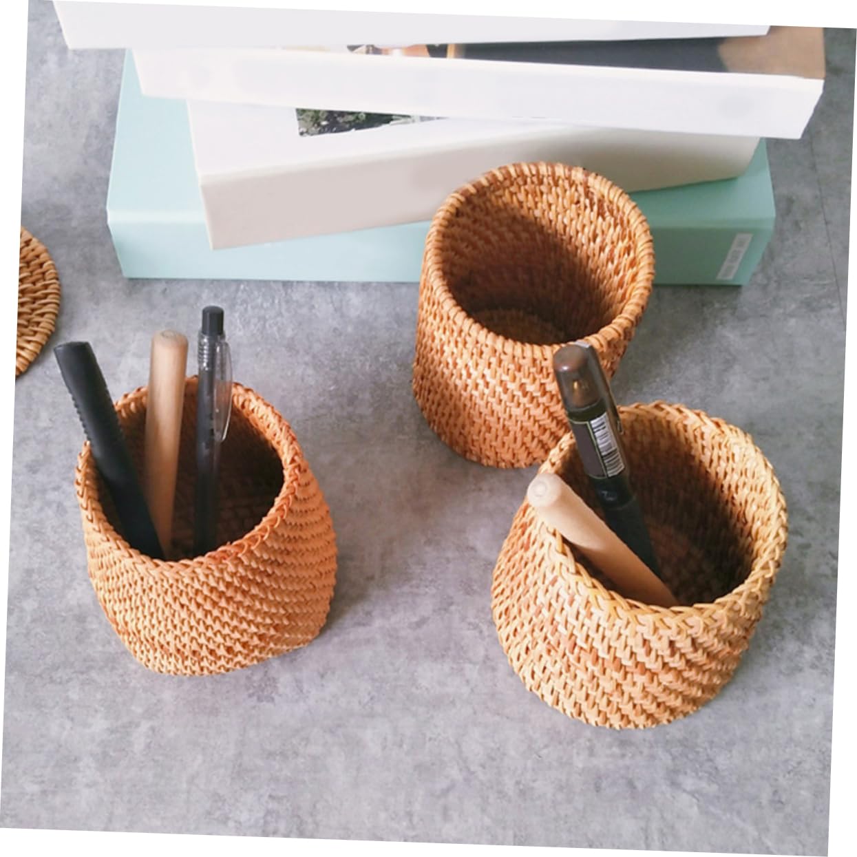 NUOBESTY Lot De 5 Porte-pinceaux De Maquillage En Rotin Pour Organiser Votre Bureau